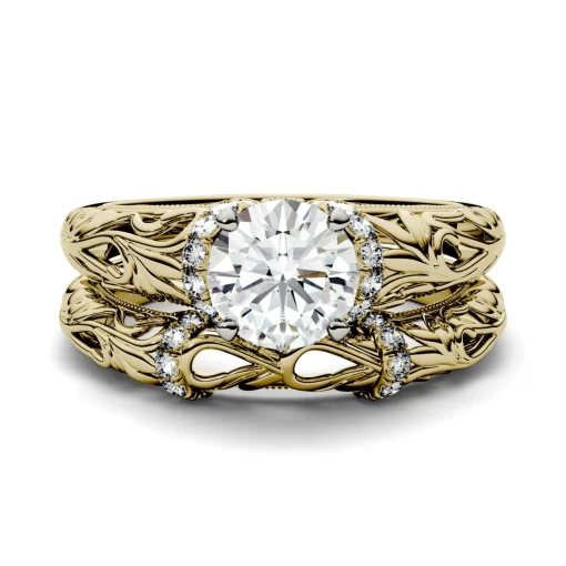 Lab-Created Moissanite Engagement Ring Set In 14K Yellow Gold (1-1/4 Ct. Tw.)