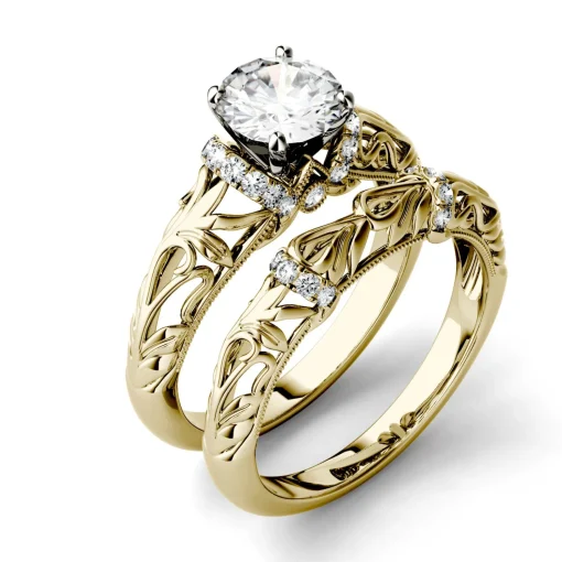 Lab-Created Moissanite Engagement Ring Set In 14K Yellow Gold (1-1/4 Ct. Tw.)