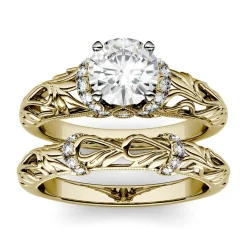 Lab-Created Moissanite Engagement Ring Set In 14K Yellow Gold (1-1/4 Ct. Tw.)