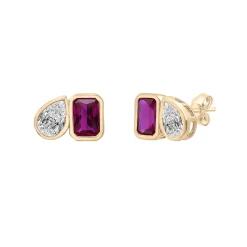 Lab-Created Ruby And Lab-Created White Sapphire Two-Stone Earring In Vermeil
