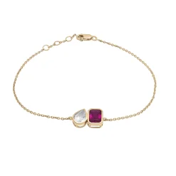 Lab-Created Ruby And Lab-Created White Sapphire Two-Stone Bracelet In Vermeil