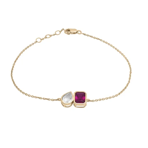 Lab-Created Ruby And Lab-Created White Sapphire Two-Stone Bracelet In Vermeil