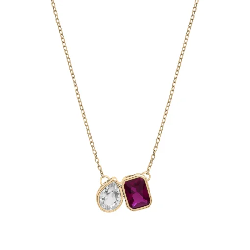 Lab-Created Ruby And Lab-Created White Sapphire Two-Stone Necklace In Vermeil