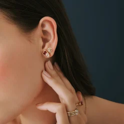 Lab-Created Ruby And Lab-Created White Sapphire Two-Stone Earring In Vermeil