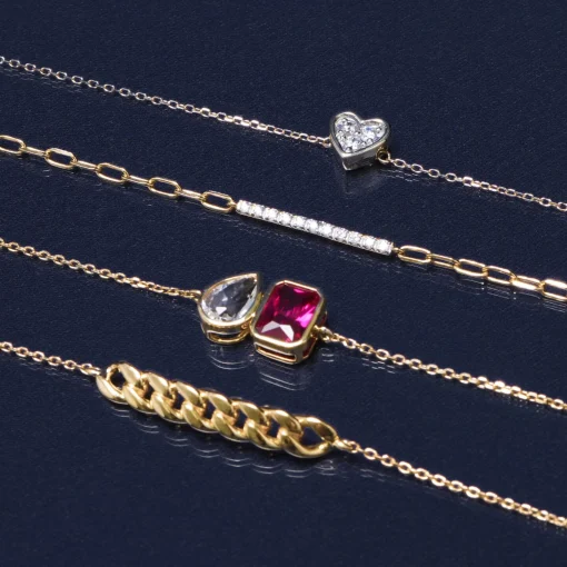 Lab-Created Ruby And Lab-Created White Sapphire Two-Stone Bracelet In Vermeil