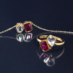 Lab-Created Ruby And Lab-Created White Sapphire Two-Stone Necklace In Vermeil