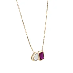 Lab-Created Ruby And Lab-Created White Sapphire Two-Stone Necklace In Vermeil