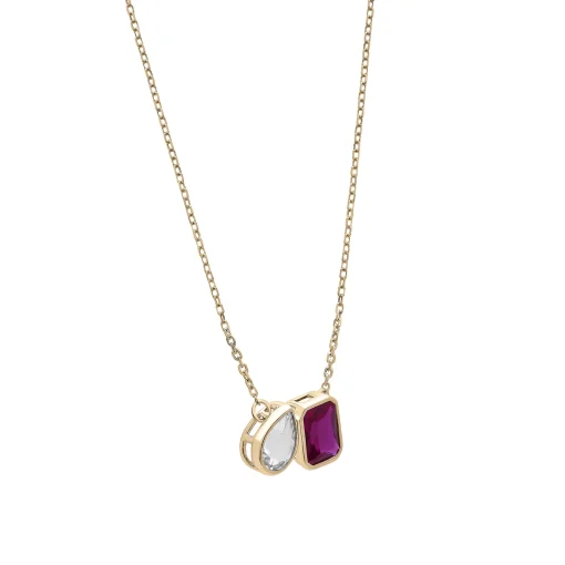 Lab-Created Ruby And Lab-Created White Sapphire Two-Stone Necklace In Vermeil