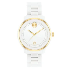 Ladies' Bold Verso Ceramic Watch In Gold-Tone And White, 39Mm