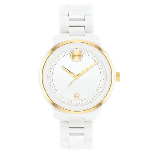 Ladies' Bold Verso Ceramic Watch In Gold-Tone And White, 39Mm