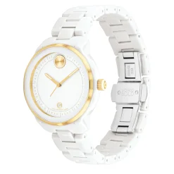 Ladies' Bold Verso Ceramic Watch In Gold-Tone And White, 39Mm