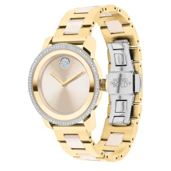 Ladies' Ceramic Dress Watch In Gold Ion-Plated Stainless Steel