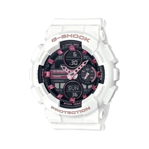 Ladies G-Shock White Resin Watch With Pink Accent