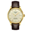 Le Locle Powermatic 80 Men's Watch In Leather & Yellow Gold-Tone Pvd-Coated Stainless Steel, 39Mm