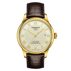 Le Locle Powermatic 80 Men's Watch In Leather & Yellow Gold-Tone Pvd-Coated Stainless Steel, 39Mm