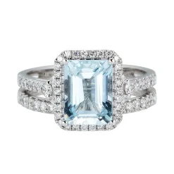 Limited Edition Aquamarine & 1/2 Ct. Tw. Diamond Ring Set In 14K White Gold