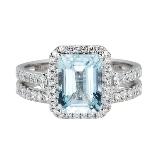 Limited Edition Aquamarine & 1/2 Ct. Tw. Diamond Ring Set In 14K White Gold