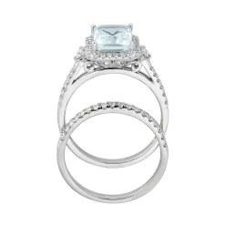 Limited Edition Aquamarine & 1/2 Ct. Tw. Diamond Ring Set In 14K White Gold