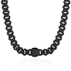 Link Necklace With Black Diamonds In Matte Black Ion-Plated Stainless Steel, 13Mm, 20", (1/2 Ct. Tw.)