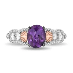 Little Mermaid Live Action Amethyst And Diamond Shell Ring In Sterling Silver And 10K Rose Gold (1/6 Ct. Tw.)