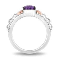 Little Mermaid Live Action Amethyst And Diamond Shell Ring In Sterling Silver And 10K Rose Gold (1/6 Ct. Tw.)
