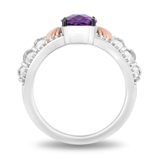 Little Mermaid Live Action Amethyst And Diamond Shell Ring In Sterling Silver And 10K Rose Gold (1/6 Ct. Tw.)