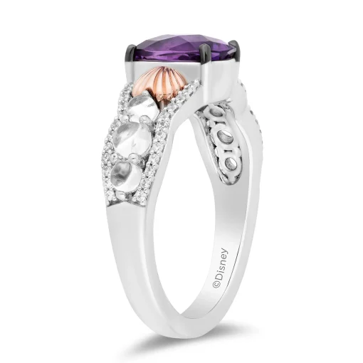 Little Mermaid Live Action Amethyst And Diamond Shell Ring In Sterling Silver And 10K Rose Gold (1/6 Ct. Tw.)