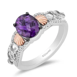 Little Mermaid Live Action Amethyst And Diamond Shell Ring In Sterling Silver And 10K Rose Gold (1/6 Ct. Tw.)