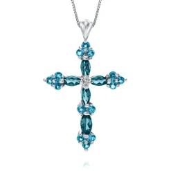 London Blue Topaz Cross Pendant In Sterling Silver