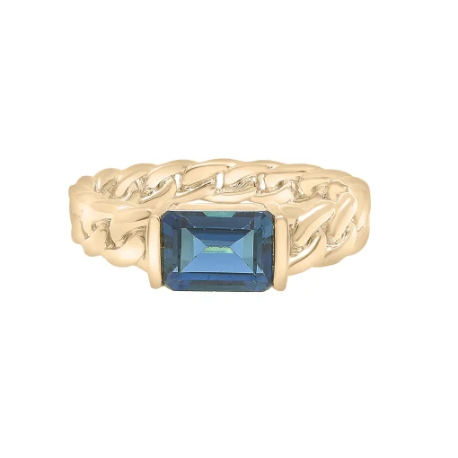 London Blue Topaz Curb Link Ring In Vermeil