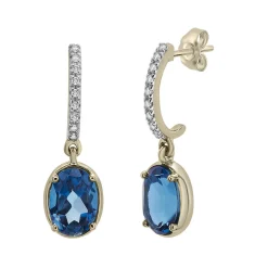 London Blue Topaz Drop Earrings With Diamond Accent In 10K Yellow Gold