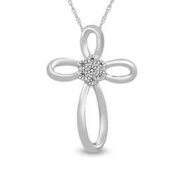 Loop Cross Pendant In 10K White Gold (1/4 Ct. Tw.)