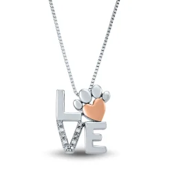 Love Diamond Paw Print Pendant In Sterling Silver