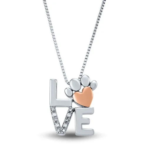 Love Diamond Paw Print Pendant In Sterling Silver
