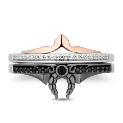 Maleficent And Aurora Stack Band Set In Sterling Silver And 10K Rose Gold (1/5 Ct. Tw.)