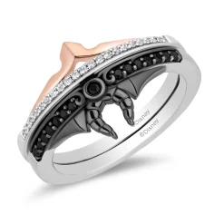 Maleficent And Aurora Stack Band Set In Sterling Silver And 10K Rose Gold (1/5 Ct. Tw.)