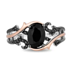 Maleficent Black Onyx And Diamond Ring In Sterling Silver And 10K Rose Gold (1/8 Ct. Tw.)