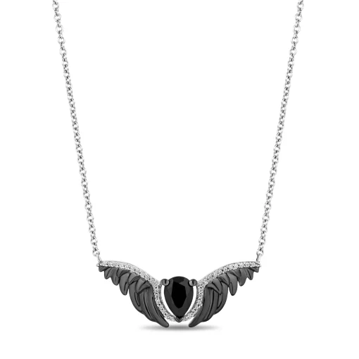 Maleficent Onyx And Diamond Necklace In Sterling Silver (1/10 Ct. Tw.)