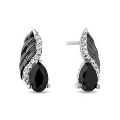Maleficent Onyx And Diamond Earrings In Sterling Silver (1/10 Ct. Tw.)