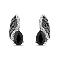 Maleficent Onyx And Diamond Earrings In Sterling Silver (1/10 Ct. Tw.)
