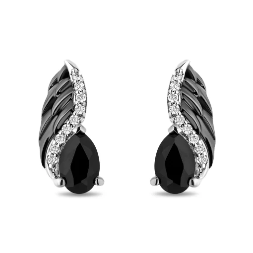 Maleficent Onyx And Diamond Earrings In Sterling Silver (1/10 Ct. Tw.)