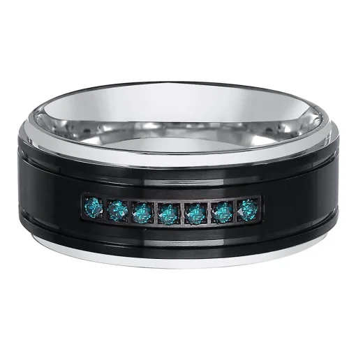 Men's 1/7 Ct. Tw. Blue Diamond Band In Stainless Steel, 9Mm