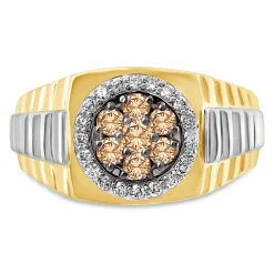 Men's 3/4 Ct. Tw. Champagne & White Diamond Ring In 10K Yellow & White Gold
