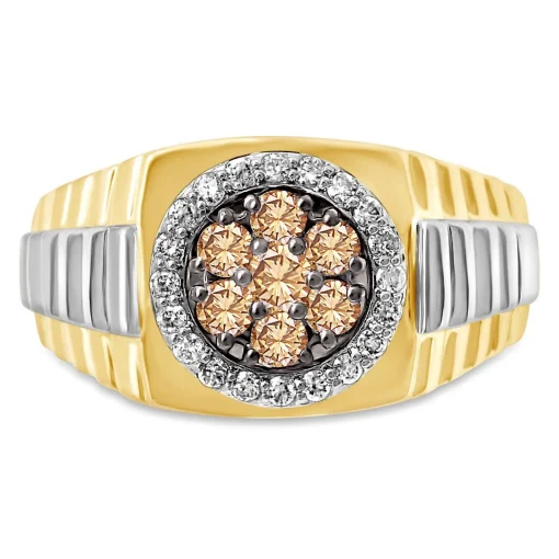 Men's 3/4 Ct. Tw. Champagne & White Diamond Ring In 10K Yellow & White Gold