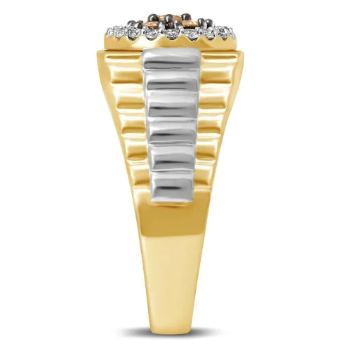 Men's 3/4 Ct. Tw. Champagne & White Diamond Ring In 10K Yellow & White Gold