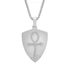 Men's Ankh Cross Shield Pendant In Sterling Silver (1/4 Ct. Tw.)