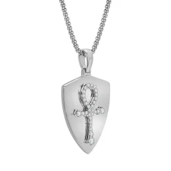 Men's Ankh Cross Shield Pendant In Sterling Silver (1/4 Ct. Tw.)