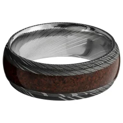 Men's Band In Damascus Steel & Dinosaur Bone, 8Mm