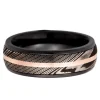 Men's Band In Zirconium, Damascus Steel & 14K Rose Gold, 7Mm
