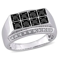Men's Black & White Diamond Ring In Sterling Silver (1 Ct. Tw.)